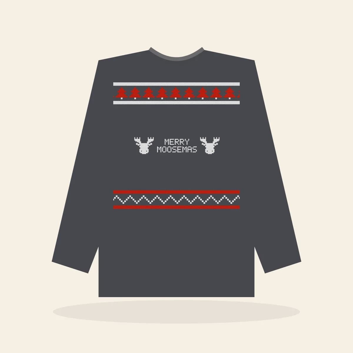 Merry Moosemas Printed Sweatshirt (Cabin Charcoal): Merry Moosemas ugly Christmas print in charcoal with white and red