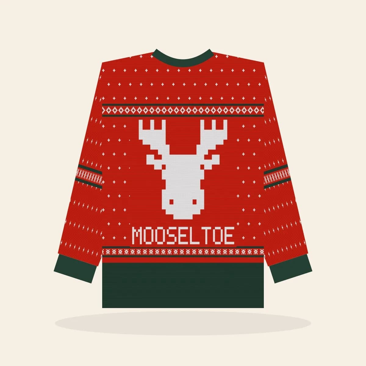 Mooseltoe All-Over Print Sweatshirt (Classic Red): Mooseltoe ugly Christmas print in red with white and pine green