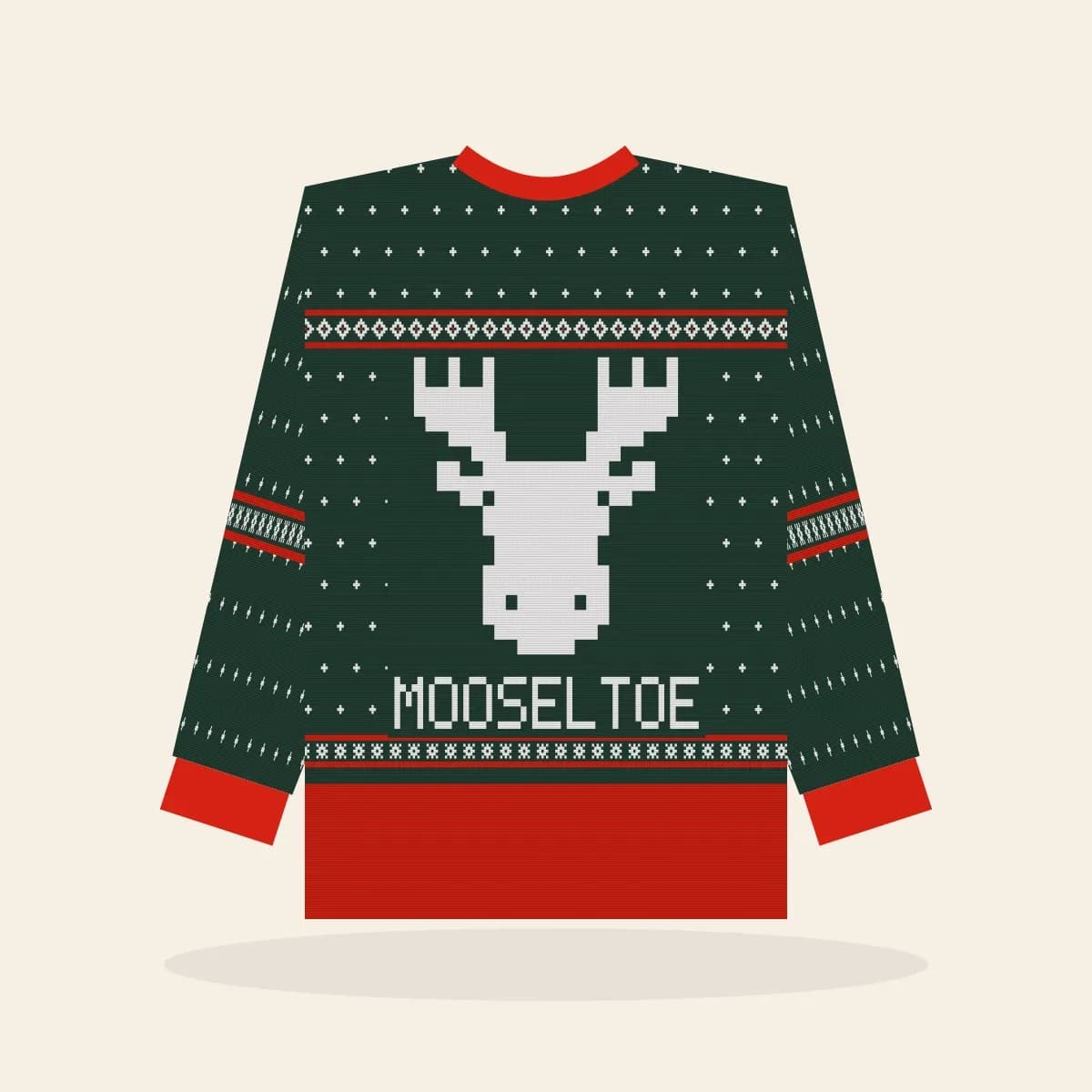 Mooseltoe All-Over Print Sweatshirt (Evergreen): Mooseltoe ugly Christmas print in pine green with white and red