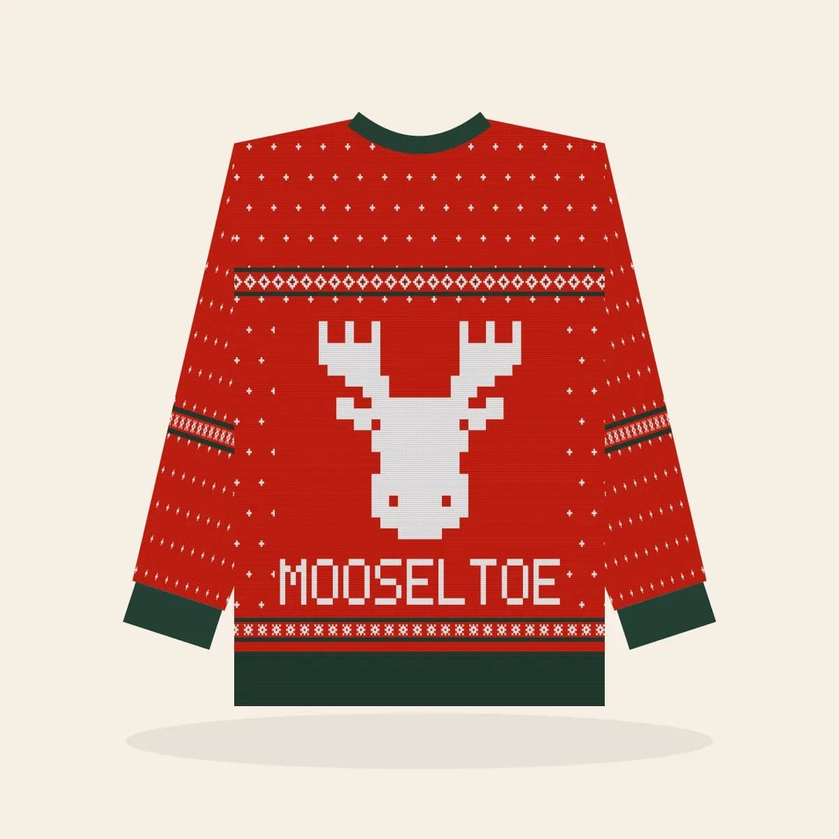 Mooseltoe Kids Knitted Sweater (Classic Red): Mooseltoe ugly Christmas knit in red with white and pine green