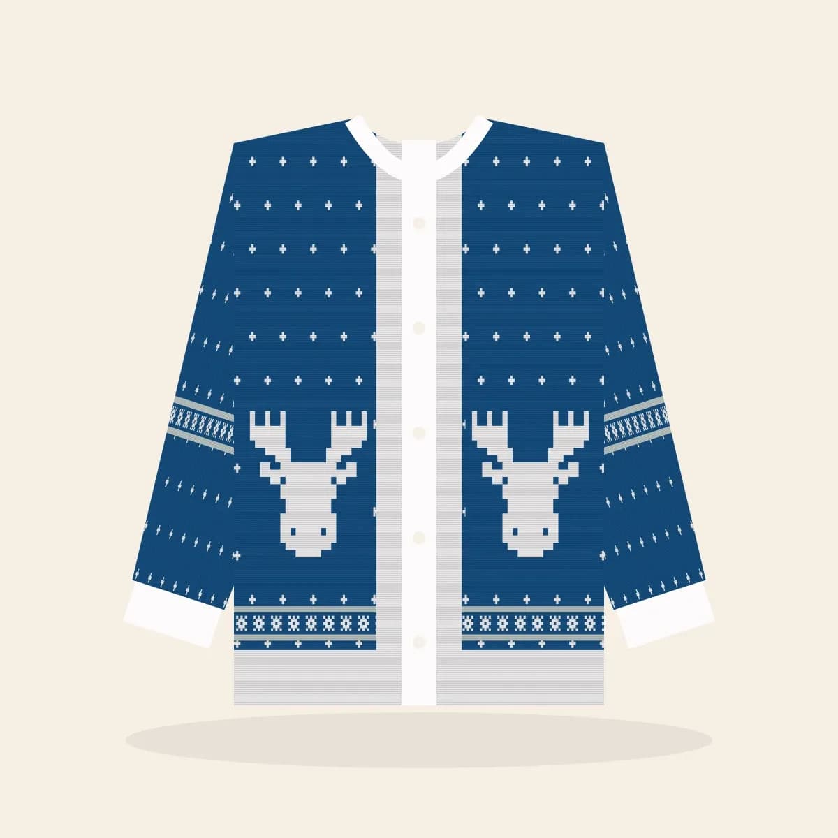 Mooseltoe Knitted Cardigan (Frosty Blue): Mooseltoe ugly Christmas knit in blue with white and ice