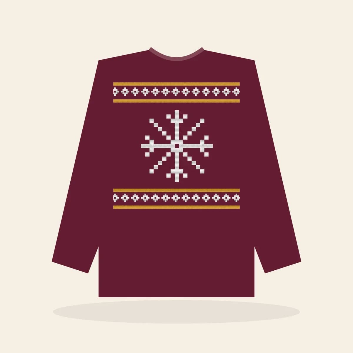 Nordic Snowflake Printed Sweatshirt (Cranberry & Gold): Nordic Snowflake ugly Christmas print in cranberry with white and gold