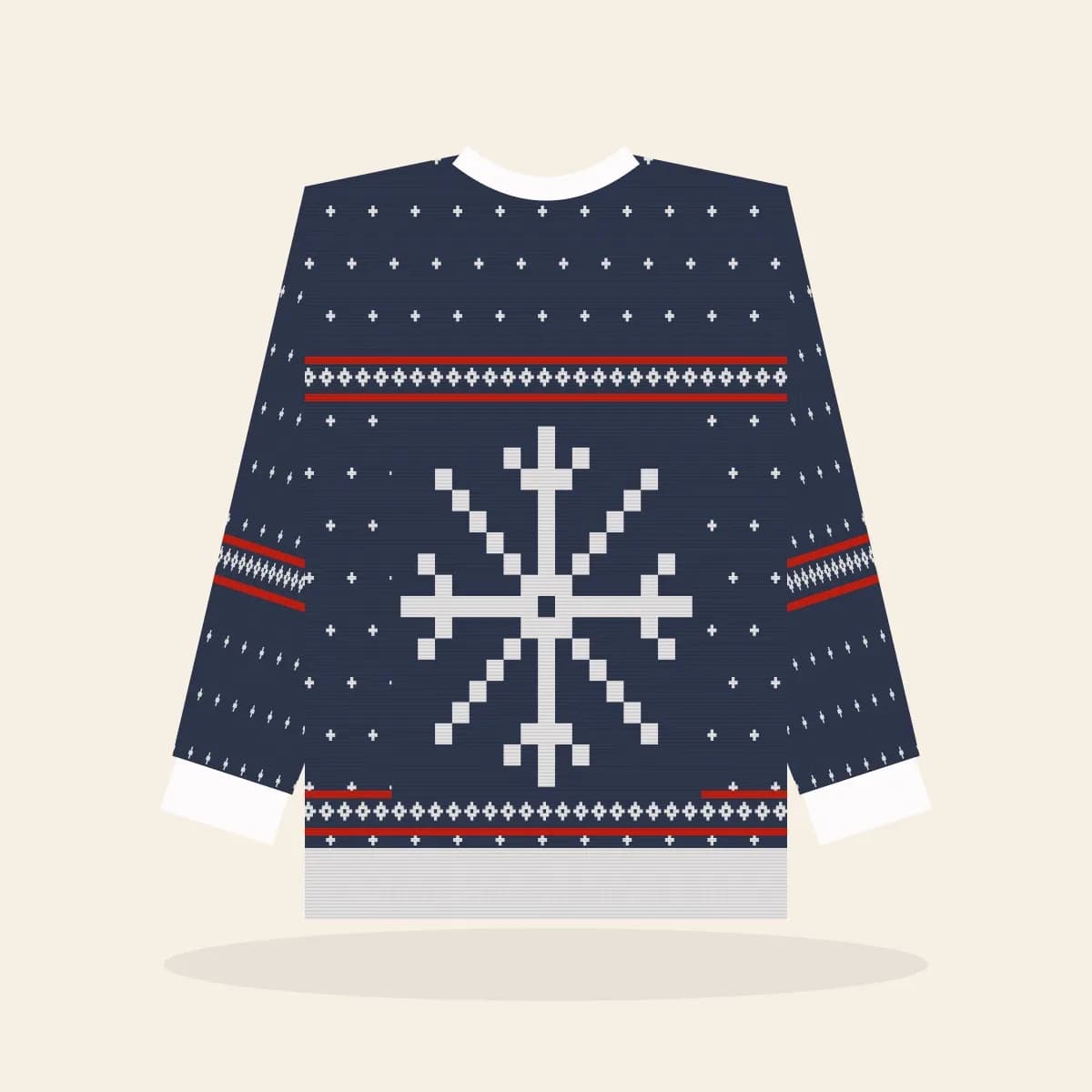 Nordic Snowflake Relaxed Knitted Sweater (Midnight Navy): Nordic Snowflake ugly Christmas knit in navy with white and red