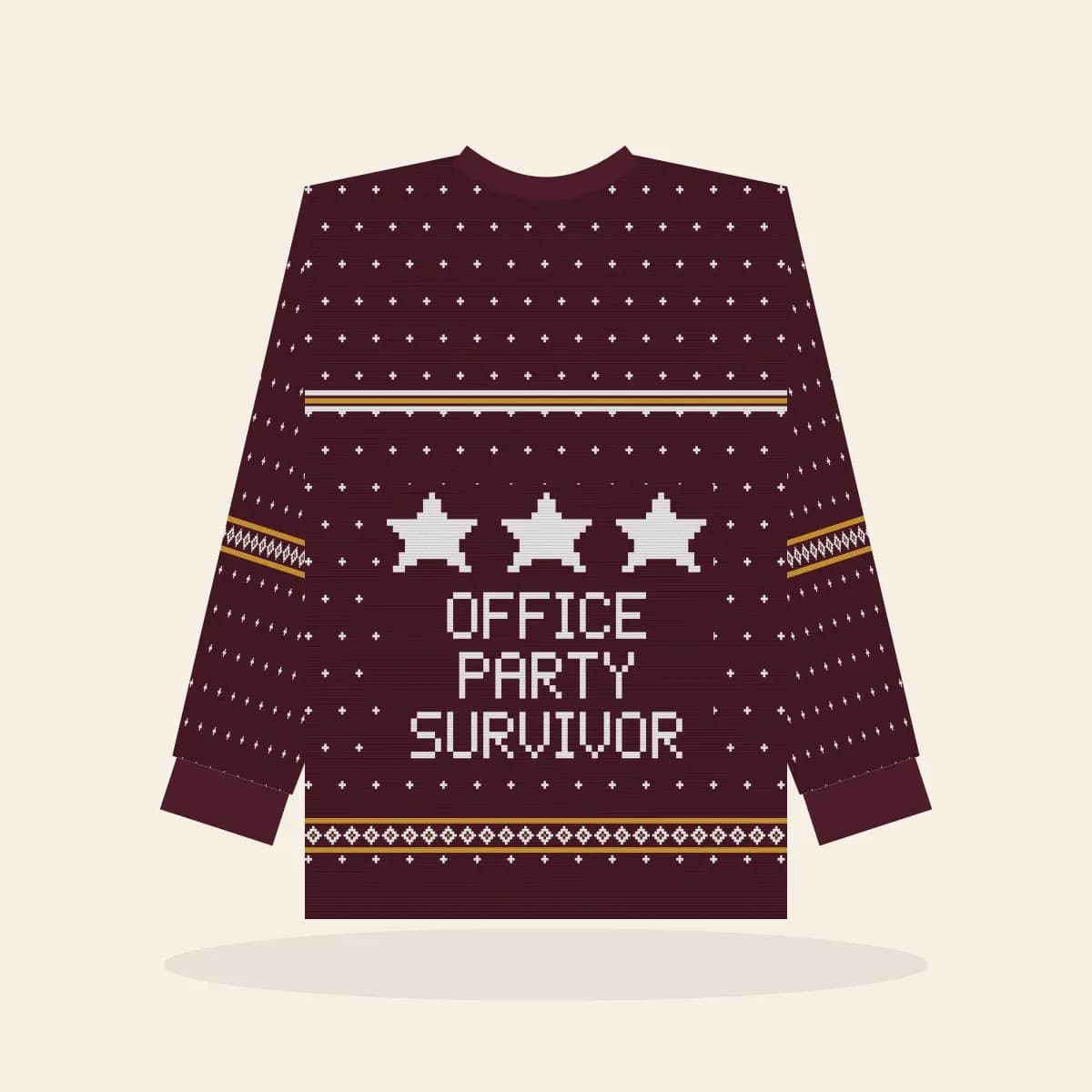 Office Party Survivor Knitted Sweater (Cranberry & Gold): Office Party Survivor ugly Christmas knit in cranberry with white and gold