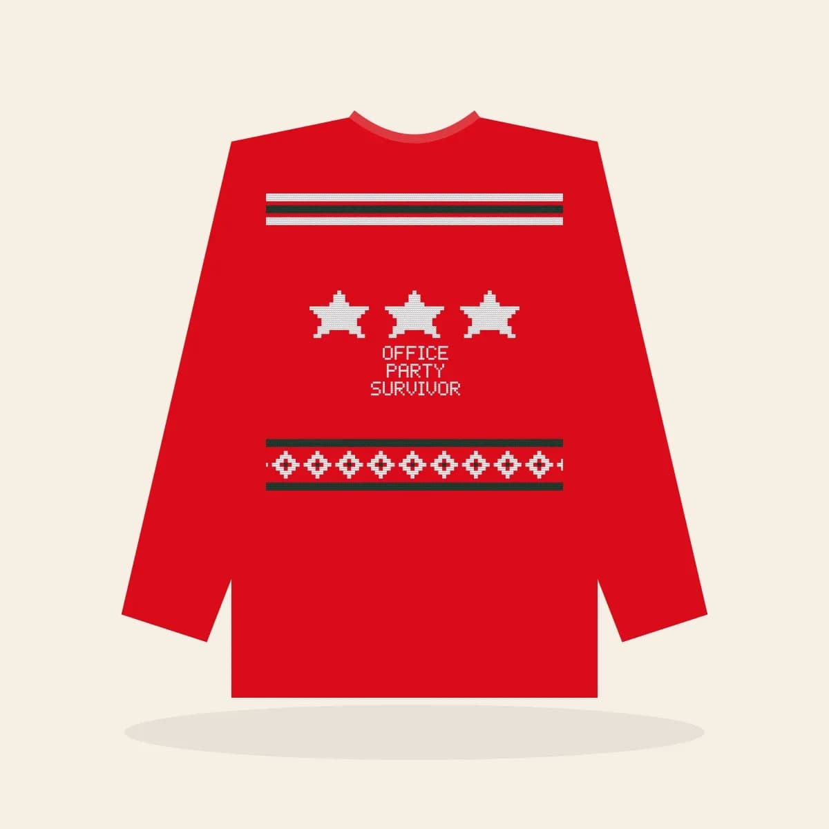 Office Party Survivor Printed Sweatshirt (Classic Red): Office Party Survivor ugly Christmas print in red with white and pine green