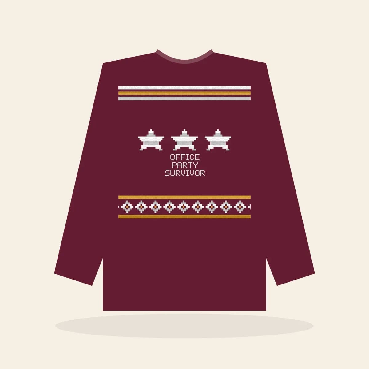 Office Party Survivor Printed Sweatshirt (Cranberry & Gold): Office Party Survivor ugly Christmas print in cranberry with white and gold