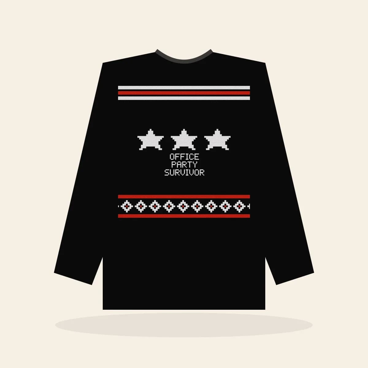 Office Party Survivor Printed Sweatshirt (Lumberjack): Office Party Survivor ugly Christmas print in black with white and red