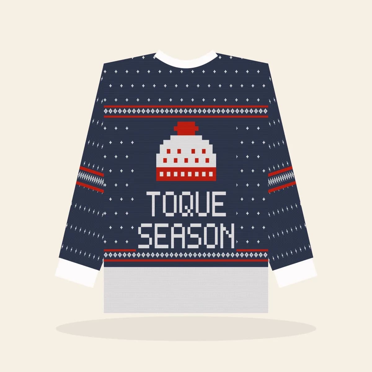 Toque Season All-Over Print Sweatshirt (Midnight Navy): Toque Season ugly Christmas print in navy with white and red