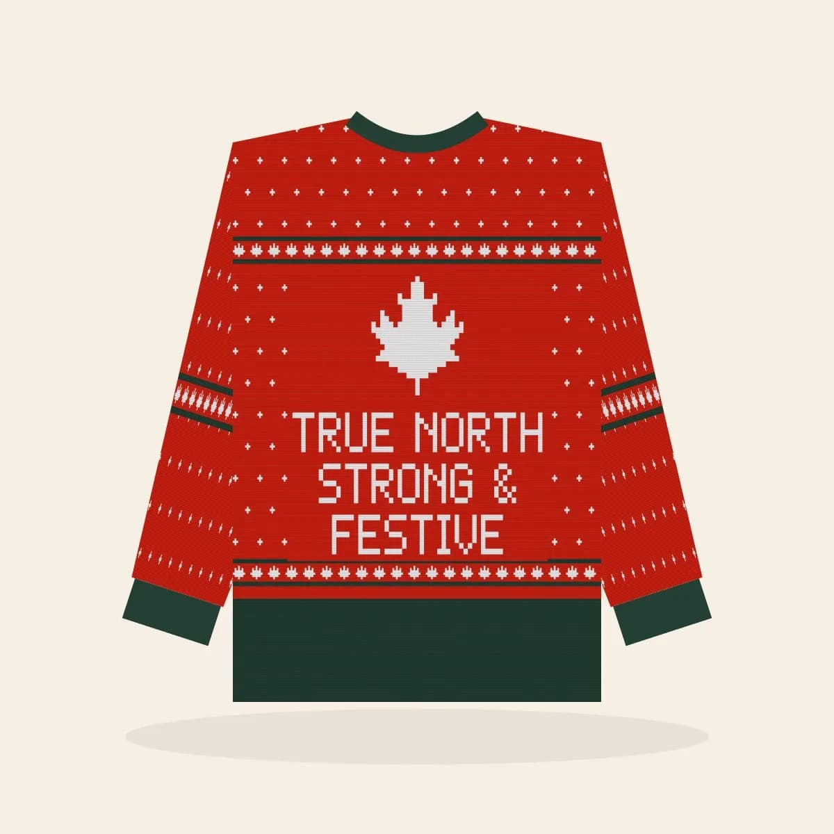 True North, Strong & Festive All-Over Print Sweatshirt (Classic Red): True North, Strong & Festive ugly Christmas print in red with white and pine green