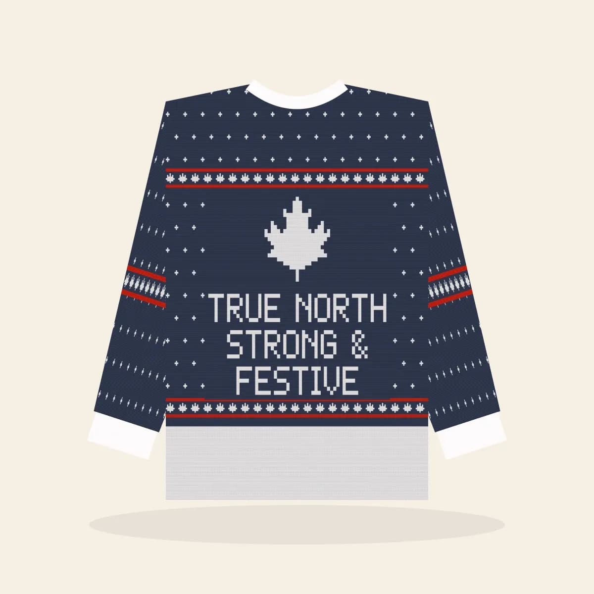 True North, Strong & Festive All-Over Print Sweatshirt (Midnight Navy): True North, Strong & Festive ugly Christmas print in navy with white and red