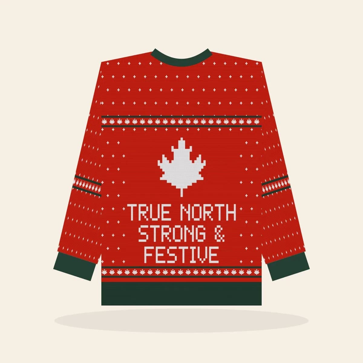 True North, Strong & Festive Kids Knitted Sweater (Classic Red): True North, Strong & Festive ugly Christmas knit in red with white and pine green