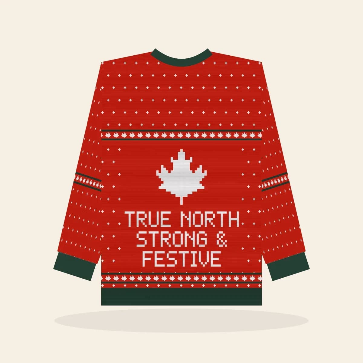 True North, Strong & Festive Knitted Sweater (Classic Red): True North, Strong & Festive ugly Christmas knit in red with white and pine green