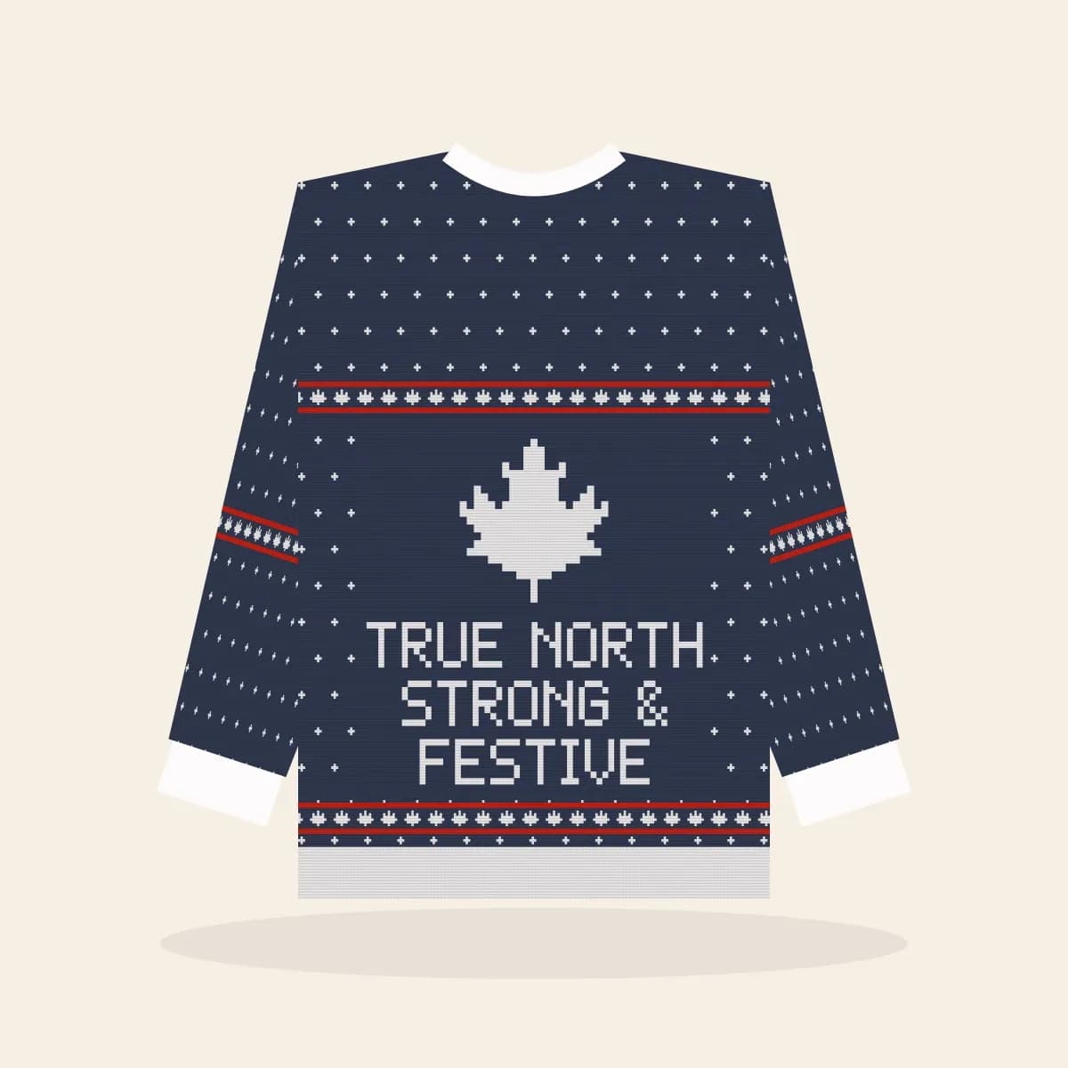 True North, Strong & Festive Knitted Sweater (Midnight Navy): True North, Strong & Festive ugly Christmas knit in navy with white and red