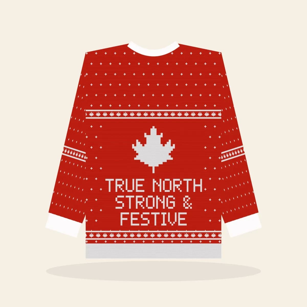 True North, Strong & Festive Knitted Sweater (True North): True North, Strong & Festive ugly Christmas knit in red and white