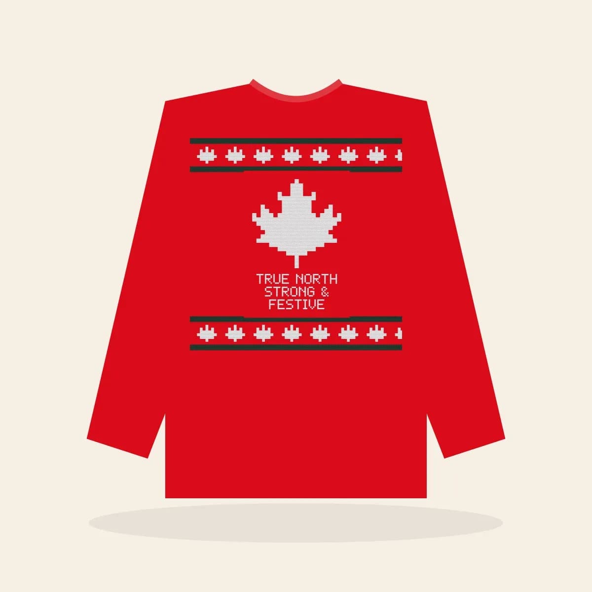 True North, Strong & Festive Printed Sweatshirt (Classic Red): True North, Strong & Festive ugly Christmas print in red with white and pine green
