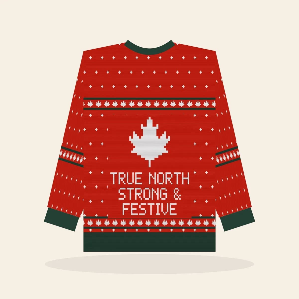 True North, Strong & Festive Relaxed Knitted Sweater (Classic Red): True North, Strong & Festive ugly Christmas knit in red with white and pine green