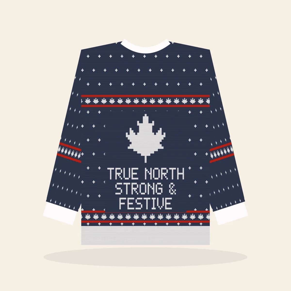 True North, Strong & Festive Relaxed Knitted Sweater (Midnight Navy): True North, Strong & Festive ugly Christmas knit in navy with white and red