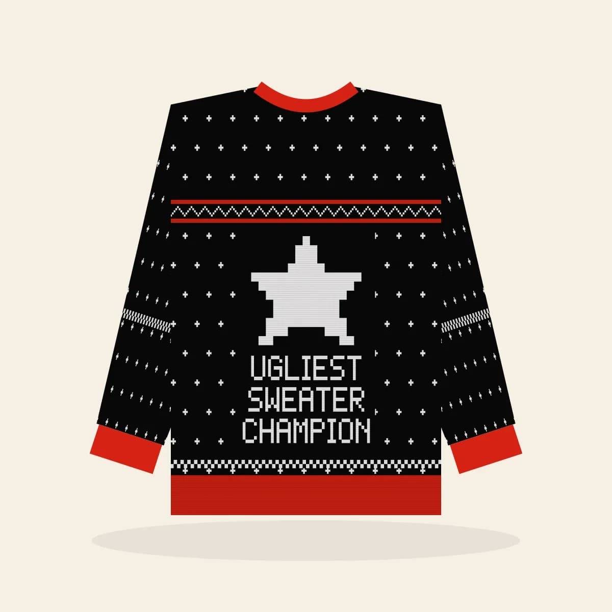 Ugliest Sweater Champion Relaxed Knitted Sweater (Lumberjack): Ugliest Sweater Champion ugly Christmas knit in black with white and red